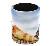 VAPOKF Pot à stylos pour bureau, pot à crayons, pinceaux de maquillage, rangement de fournitures de bureau pour la maison et le bureau - Aquarelle, ciel bleu, tour de Paris