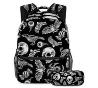 VAPOKF Raven Eyeball Spider Bat Candy Skull Sac d'école pour adolescentes, filles, garçons, enfants, sac à dos avec trousse à crayons pour école primaire, secondaire, lycée, multicolore, Taille