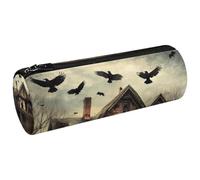 VAPOKF Raven Flying Over Abandoned Cabine Trousse à crayons Porte-monnaie Cosmétique Maquillage Trousse pour Étudiant Papeterie École Bureau Rangement