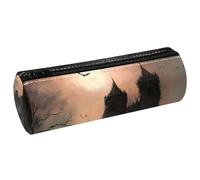 VAPOKF Ravens Before Broken Castle Trousse en cuir pour crayons, pièces de monnaie, maquillage pour étudiants, papeterie, école, bureau