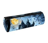 VAPOKF Ravens Castle Tree Full Moon Étui en cuir pour stylos, pièces de monnaie, maquillage pour étudiants, papeterie, école, bureau