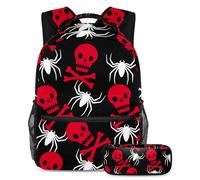 VAPOKF Red Dead Skull Bone and Spider Ensemble cartable pour adolescentes, filles, garçons, enfants, sac à dos avec trousse à crayons pour école primaire, secondaire et lycée, multicolore, Taille