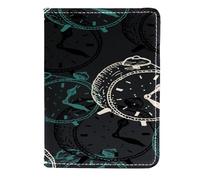 VAPOKF Réveil dessiné à la main sur porte-passeport sombre étui de voyage en cuir pour cartes, 11,5 x 16,5 cm, multicolore, 11.5x16.5cm/4.5x6.5 in, Vintage