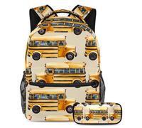 VAPOKF Row of School Bus Cartable Set pour Adolescents Filles Garçons Enfants Étudiant Bookbag Sac à dos Sac à dos Sac à dos avec Trousse à crayons pour primaire Secondaire Junior Lycée, multicolore,