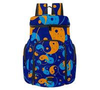 VAPOKF Sac à dos de basket-ball, sac de sport avec compartiment pour ballon et chaussures pour football, football, volley-ball, natation, gym, voyage, Tai Chi Jaune Bleu Motif
