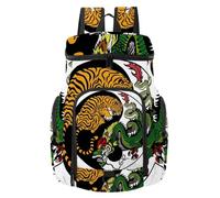 VAPOKF Sac à dos de basket-ball, sac de sport avec compartiment pour ballon et chaussures pour football, football, volley-ball, natation, gym, voyage, dragon de Tai Chi et symbole du tigre