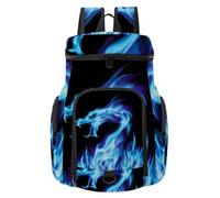VAPOKF Sac à dos de basket-ball, sac de sport avec compartiment pour ballon et chaussures pour football, football, volley-ball, natation, gym, voyage, dragon de feu bleu
