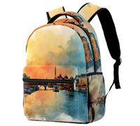 VAPOKF Sac à dos d'école, sac de voyage décontracté pour femmes, adolescentes, filles, garçons, aquarelle, France, Pari City