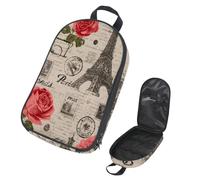 VAPOKF Sac de rangement vintage pour ustensiles de camping - Tour de Paris - Roses - Sac de rangement pour ustensiles de cuisine - Pochette de rangement pour barbecue en plein air
