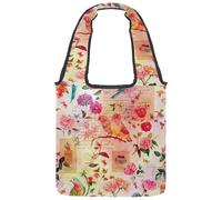 VAPOKF Sac fourre-tout en toile aquarelle, oiseau, papillon, fleur sur vieux textes, sacs à main pour femme, grand sac de transport réutilisable, sac à bandoulière pour l'école, le travail, le bureau