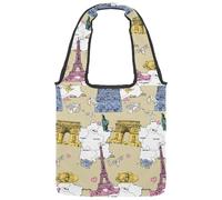 VAPOKF Sac fourre-tout en toile avec carte de France et architecture - Grand sac de transport réutilisable - Pour l'école, le travail, le bureau, les voyages, le shopping