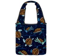 VAPOKF Sac fourre-tout en toile de dessin animé tortues nagent sur la mer, grand sac de transport réutilisable pour l'école, le travail, le bureau, les voyages, le shopping, décontracté