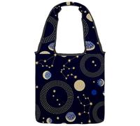 VAPOKF Sac fourre-tout en toile motif constellations lune et cercles pour femme, grand sac de transport réutilisable pour l'école, le travail, le bureau, les voyages, le shopping, décontracté