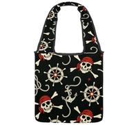VAPOKF Sac fourre-tout en toile motif crâne de pirate et ancre pour femme, grand sac de transport réutilisable pour l'école, le travail, le bureau, les voyages, le shopping, décontracté
