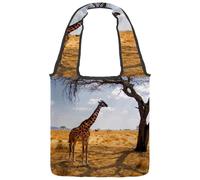 VAPOKF Sac fourre-tout en toile motif girafe africaine sur prairie, grand sac de transport réutilisable pour l'école, le travail, le bureau, les voyages, le shopping, décontracté
