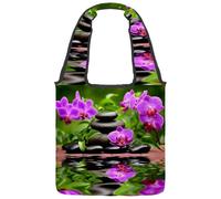 VAPOKF Sac fourre-tout en toile motif pierres et orchidées, grand sac de transport réutilisable pour l'école, le travail, le bureau, les voyages, le shopping, décontracté