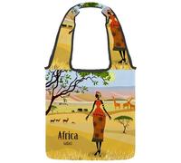 VAPOKF Sac fourre-tout en toile pour femme africaine dans un paysage de montagne, grand sac de transport réutilisable pour l'école, le travail, le bureau, les voyages, le shopping, décontracté