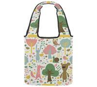 VAPOKF Sac fourre-tout en toile pour femme, motif hibou, ours, loup et lapin, sac à bandoulière réutilisable pour l'école, le travail, le bureau, les voyages, le shopping, décontracté