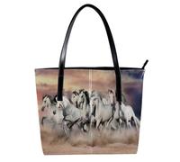 VAPOKF Sac fourre-tout pour femme, grand sac à main avec poignée sur le dessus, sac à bandoulière pour voyage, travail, école, shopping, chevaux blancs courent dans le désert, multicolore, 40 x 29 x