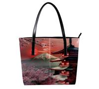 VAPOKF Sac fourre-tout pour femme, grand sac à main avec poignée sur le dessus, sac à bandoulière pour voyage, travail, école, shopping, temple japonais Mont Fuji Cherry Temple, multicolore, 40 x 29 x