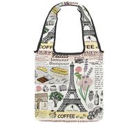 VAPOKF Sac fourre-tout rétro Paris France en toile pour femme, grand sac de transport réutilisable, sac à bandoulière pour l'école, le travail, le bureau, les voyages, le shopping, décontracté