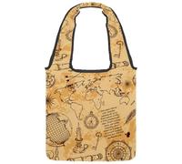 VAPOKF Sac fourre-tout vintage en toile, motif pirate avec carte nautique, boussole, télescope, sac à main pour femme, grand sac de transport réutilisable pour l'école, le travail, le bureau, les