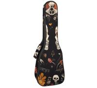 VAPOKF Sac pour ukulélé, étui pour ukulélé soprano ténor concert 58,4 cm, 10 mm d'épaisseur, rembourré, doux, sangles réglables, sac de transport, motif tête de mort mexicaine, multicolore,
