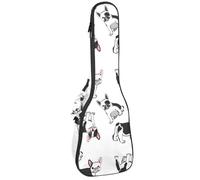 VAPOKF Sac pour ukulélé, étui pour ukulélé soprano ténor concert 58,4 cm, 10 mm d'épaisseur, rembourré, doux, sangles réglables, sac de transport, joli bouledogue français noir/blanc, multicolore,