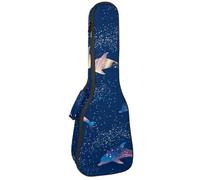 VAPOKF Sac pour ukulélé, étui pour ukulélé soprano ténor concert 58,4 cm, 10 mm d'épaisseur, rembourré, doux, sangles réglables, sac de transport, motif dauphin de galaxie et d'étoiles, multicolore,