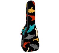 VAPOKF Sac pour ukulélé, étui pour ukulélé soprano ténor concert 58,4 cm, 10 mm d'épaisseur, rembourré, doux, sangles réglables, sac de transport, requin marin, prédateur monstre, multicolore,