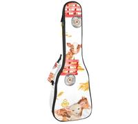 VAPOKF Sac pour ukulélé, étui pour ukulélé soprano ténor concert 58,4 cm, 10 mm d'épaisseur, rembourré, sangles réglables, sac de transport, animaux de la ferme en tracteur rouge, multicolore,
