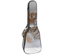 VAPOKF Sac pour ukulélé, étui pour ukulélé soprano ténor concert 58,4 cm, 10 mm d'épaisseur, rembourré, sangles réglables, sac de transport, tigre courant dans la neige, multicolore,