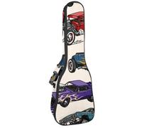 VAPOKF Sac pour ukulélé, étui pour ukulélé soprano ténor concert 58,4 cm, 10 mm d'épaisseur, rembourré, sangles réglables, sac de transport, vintage American Muscle Cars, multicolore,