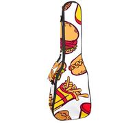 VAPOKF Sac pour ukulélé, étui pour ukulélé soprano ténor concert 58,4 cm, 10 mm d'épaisseur, rembourré, sangles réglables, sac de transport, Fast Food Hambourg, pizza, boissons, multicolore,