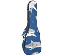 VAPOKF Sac pour ukulélé, étui pour ukulélé soprano ténor concert 58,4 cm, 10 mm d'épaisseur, rembourré, sangles réglables, sac de transport, motif requin heureux soufflant des bulles, multicolore,