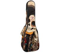 VAPOKF Sac pour ukulélé, étui pour ukulélé soprano ténor concert 58,4 cm, 10 mm d'épaisseur, rembourré, sangles réglables, sac de transport, Day of the Dead Skull Squelette Couple, multicolore,