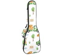 VAPOKF Sac pour ukulélé, étui pour ukulélé soprano ténor concert 58,4 cm, 10 mm d'épaisseur, rembourré, sangles réglables, sac de transport, animaux de la ferme, camion, multicolore,