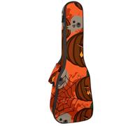 VAPOKF Sac pour ukulélé, étui pour ukulélé soprano ténor concert 58,4 cm, 10 mm d'épaisseur, rembourré, sangles réglables, sac de transport, citrouille d'Halloween maléfique et crâne, multicolore,
