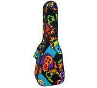 VAPOKF Sac pour ukulélé, étui pour ukulélé soprano ténor concert 58,4 cm, 10 mm d'épaisseur, rembourré, sangles réglables, sac de transport, manette de jeu, joustick avec flamme, multicolore,