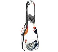 VAPOKF Sac pour ukulélé, étui pour ukulélé soprano ténor concert 58,4 cm, 10 mm d'épaisseur, rembourré, sangles réglables, sac de transport, sac de transport, aquarelle de ferme coq, multicolore,