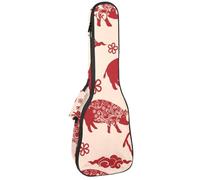 VAPOKF Sac pour ukulélé, étui pour ukulélé soprano ténor concert 58,4 cm, 10 mm d'épaisseur, rembourré, sangles réglables, sac de transport, sac de transport, Happy Chinese New Year of Pig,