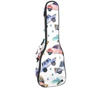 VAPOKF Sac pour ukulélé, étui pour ukulélé soprano ténor concert 58,4 cm, 10 mm d'épaisseur, rembourré, sangles réglables, sac de transport, voitures en mouvement Flying Bee, multicolore,