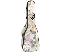 VAPOKF Sac pour ukulélé, étui pour ukulélé soprano ténor concert 58,4 cm, 10 mm d'épaisseur, rembourré, sangles réglables, sac de transport, vintage déchiré fragments de journaux, multicolore,