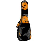 VAPOKF Sac pour ukulélé, étui pour ukulélé soprano ténor concert 58,4 cm, 10 mm d'épaisseur, rembourré, sangles réglables, sac de transport, citrouille d'Halloween avec chapeau de sorcière, balai,