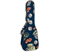 VAPOKF Sac pour ukulélé, étui pour ukulélé soprano ténor concert de 58,4 cm, 10 mm d'épaisseur, rembourré, sangles réglables, sac de transport, dés de jeu, jetons, cigare, chapeau, tête de mort,