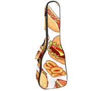 VAPOKF Sac pour ukulélé, étui pour ukulélé soprano ténor concert de 58,4 cm, 10 mm d'épaisseur, rembourré, sangles réglables, sac de transport, hamburger, sandwich, tacos et anneau d'oignon,