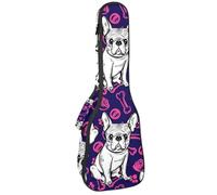 VAPOKF Sac pour ukulélé, étui pour ukulélé soprano ténor concert de 58,4 cm, 10 mm d'épaisseur, rembourré, sangles réglables, sac de transport, bouledogue français et bol rose, multicolore,