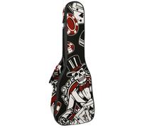 VAPOKF Sac pour ukulélé, étui pour ukulélé soprano ténor concert de 58,4 cm, 10 mm d'épaisseur, rembourré, doux, sangles réglables, sac de transport, cigare, squelette, cartes à jouer, jetons,