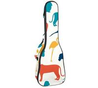 VAPOKF Sac pour ukulélé, étui pour ukulélé soprano ténor concert de 58,4 cm, 10 mm d'épaisseur, rembourré, doux, sangles réglables, sac de transport, animaux, girafe, éléphant, singe, tigre,