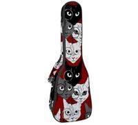 VAPOKF Sac pour ukulélé, étui pour ukulélé soprano ténor concert de 58,4 cm, 10 mm d'épaisseur, rembourré, sangles réglables, sac de transport, noir, gris, blanc, chats avec lunettes, multicolore,